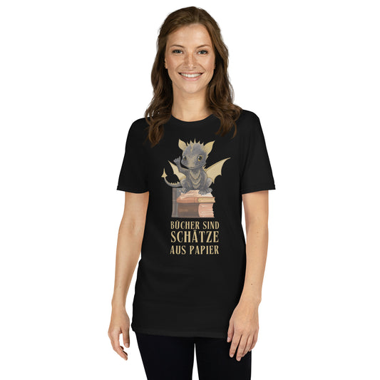 Bücher sind Schätze aus Papier T-Shirt Unisex Bragi der Bücherdrache